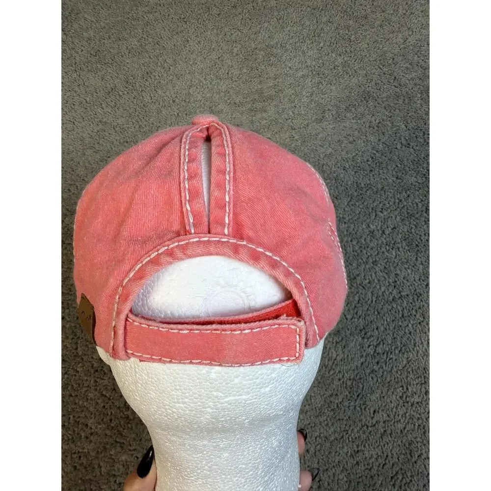 BEach Crazy Hat Cap Baseball Womens Adjustable Pink Pony Tail Beach Logo
